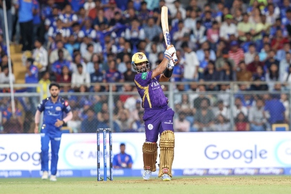 Ajinkya Rahane plays a shot against Mumbai Indians in IPL 2026