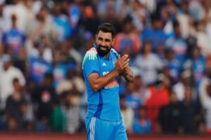 Mohammed Shami celebrates a wicket for India