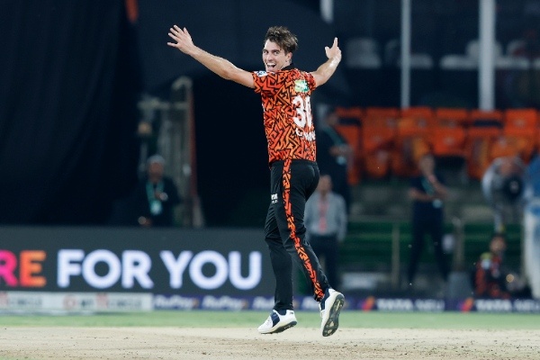 Pat Cummins celebrates a wicket for SRH