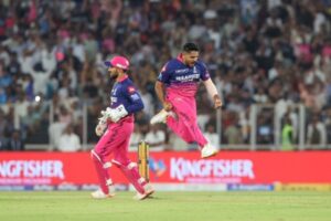 Tushar Deshpande celebrates