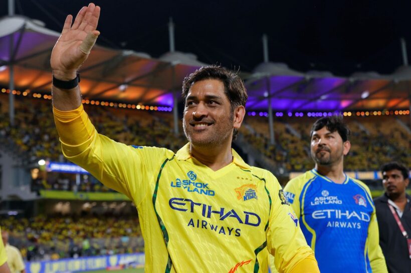 MS Dhoni waves at crowd