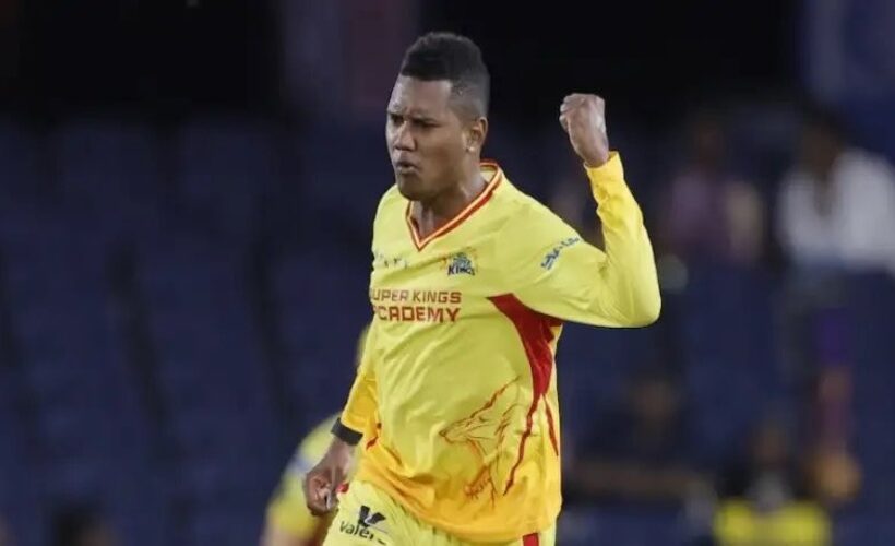 Akeal Hosein celebrates