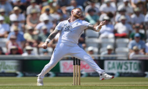 Ben Stokes bowls