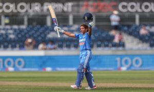 Harmanpreet Kaur celebrates a century