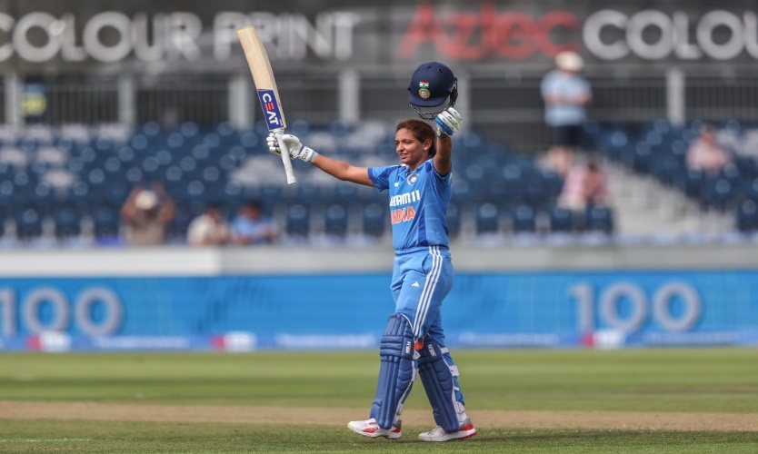 Harmanpreet Kaur celebrates a century