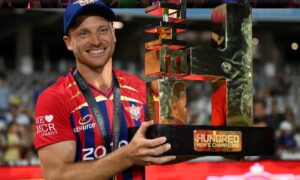 Jos Buttler with The Hundred trophy